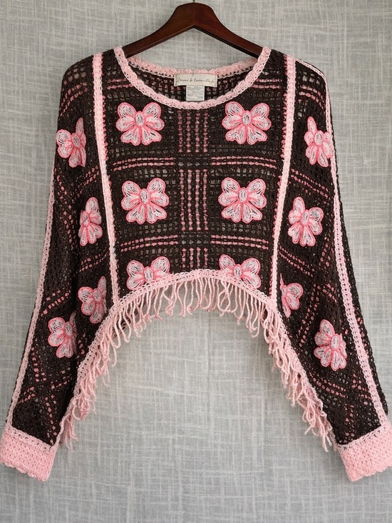 House of Harlow 1960 Sweaters - House of Harlow 1960 Crochet Floral Sweater Boho Festival Fringe Top